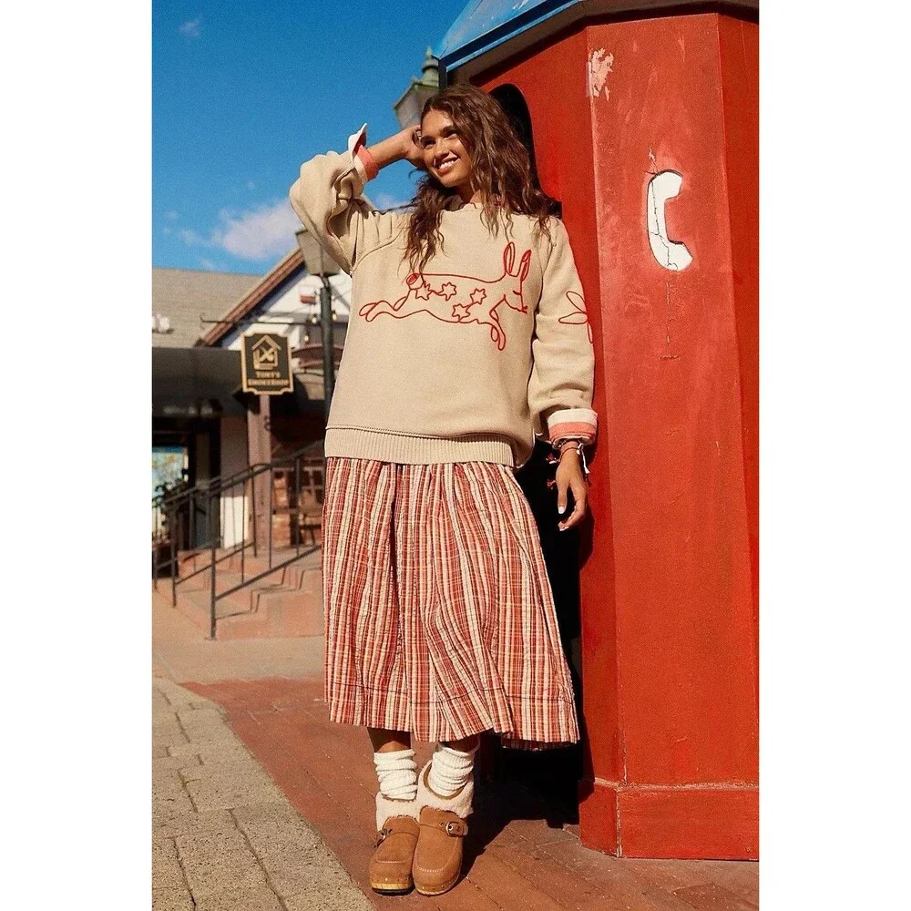 Free People We The Free Bunny Graphic Crewneck Sweater Medium M NEW - Picture 2 of 7